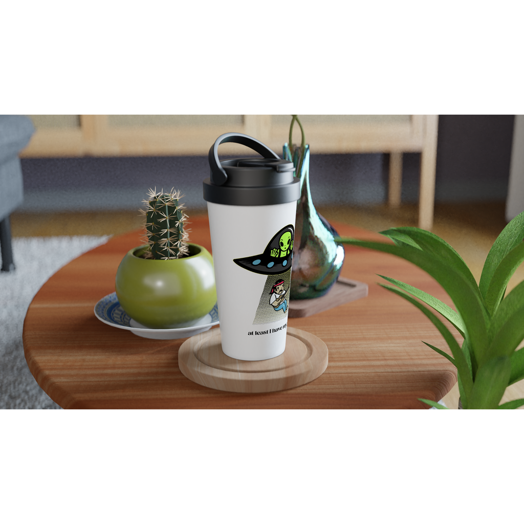 Guitarist Alien Abduction - White 15oz Stainless Steel Travel Mug Travel Mug Globally Fulfilled Music Sci Fi