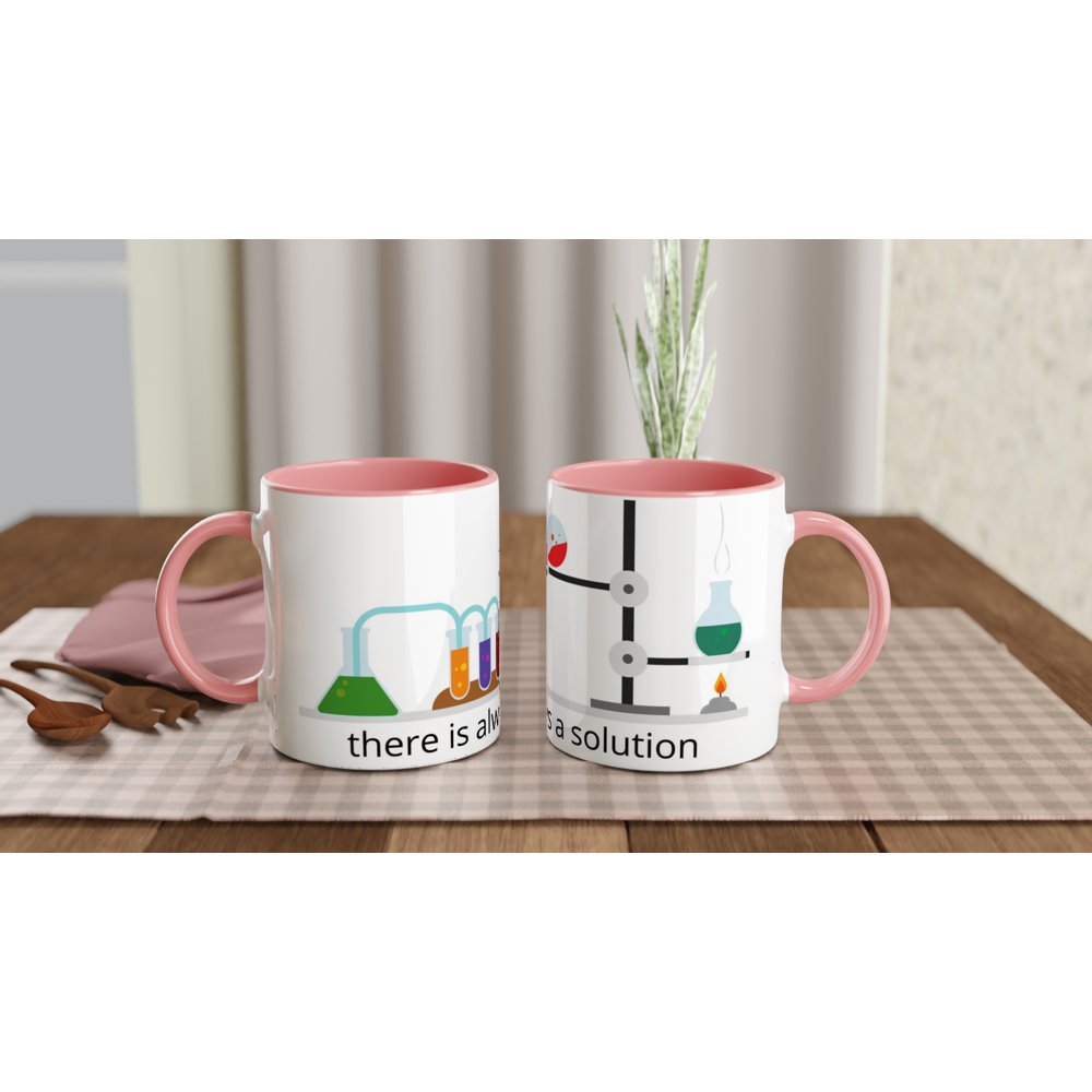 There Is Always A Solution - White 11oz Ceramic Mug with Colour Inside ceramic pink Colour 11oz Mug Globally Fulfilled Science