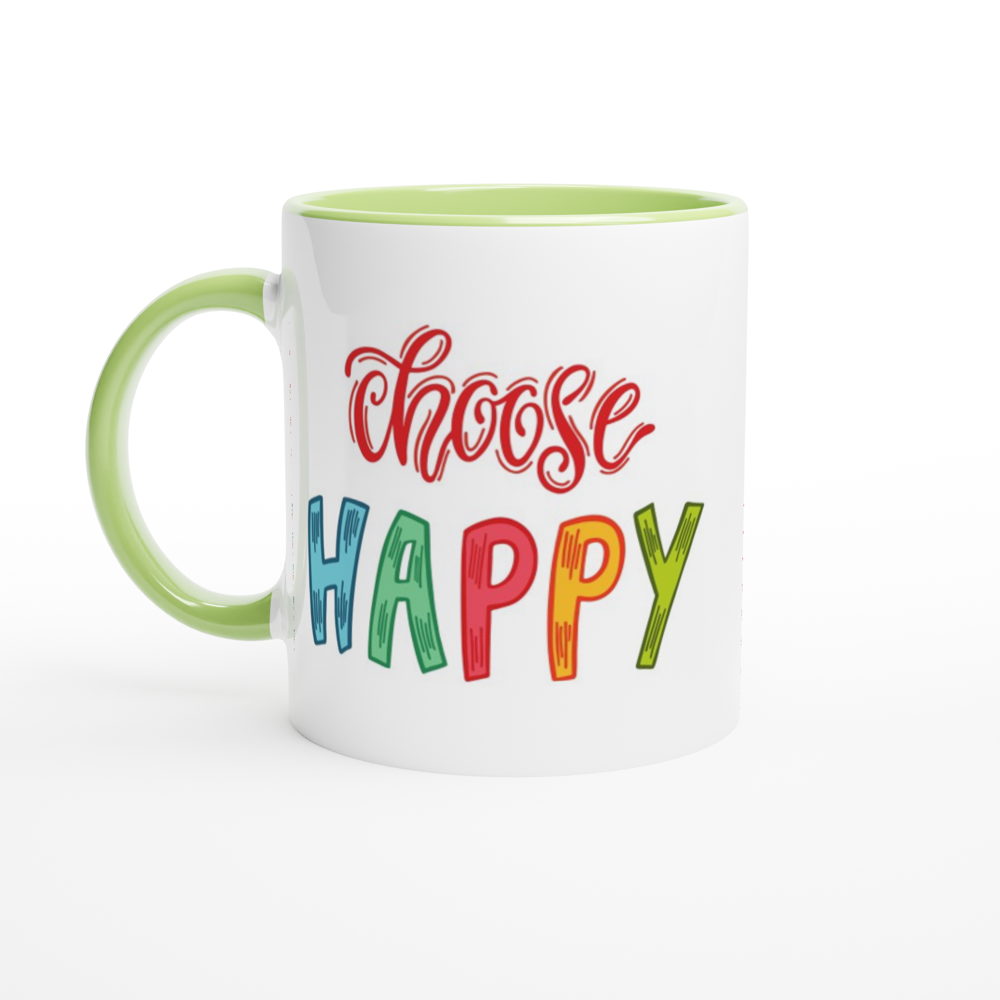 Choose Happy - White 11oz Ceramic Mug with Colour Inside ceramic green Colour 11oz Mug Globally Fulfilled Motivation