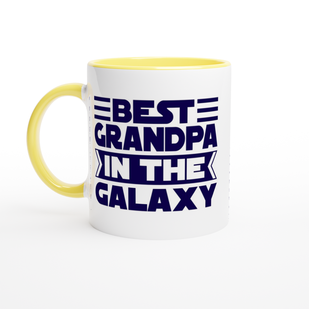 Best Grandpa In The Galaxy - White 11oz Ceramic Mug with Colour Inside ceramic yellow Colour 11oz Mug Dad Globally Fulfilled