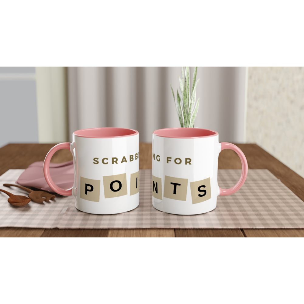 Scrabbling For Points - White 11oz Ceramic Mug with Colour Inside ceramic pink Colour 11oz Mug Games Globally Fulfilled