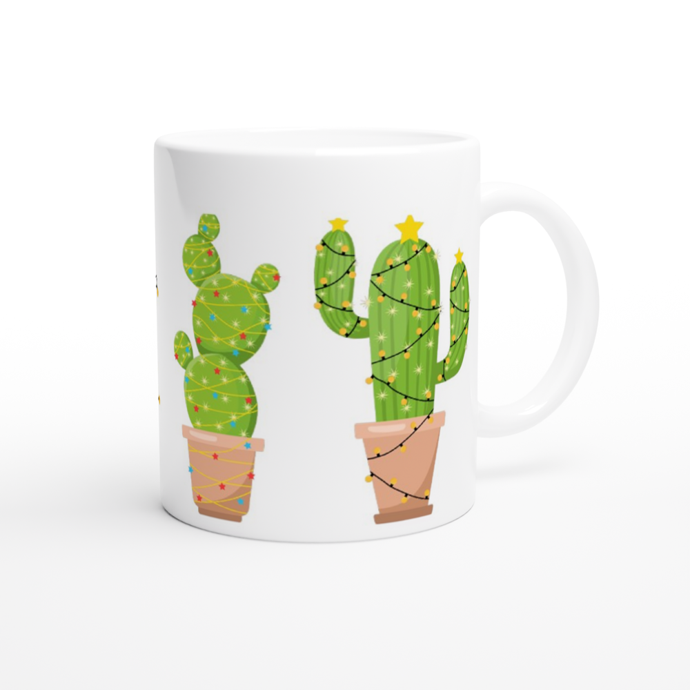 Merry Cactus - White 11oz Ceramic Mug Christmas Mug Globally Fulfilled