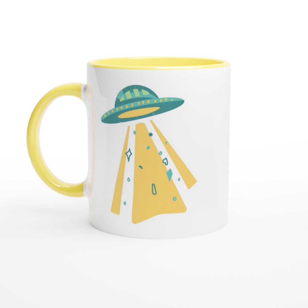 Alien UFO - White 11oz Ceramic Mug with Colour Inside ceramic yellow Colour 11oz Mug Globally Fulfilled Sci Fi Space