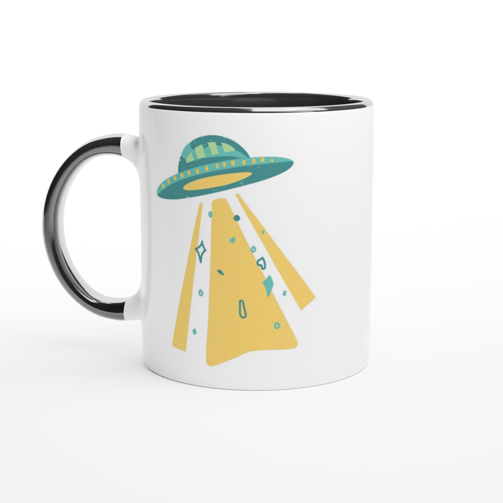 Alien UFO - White 11oz Ceramic Mug with Colour Inside ceramic black Colour 11oz Mug Globally Fulfilled Sci Fi Space