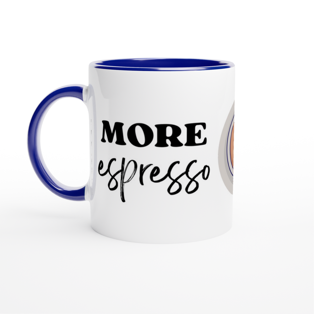 More Espresso, Less Depresso - White 11oz Ceramic Mug with Colour Inside ceramic blue Colour 11oz Mug Coffee Globally Fulfilled
