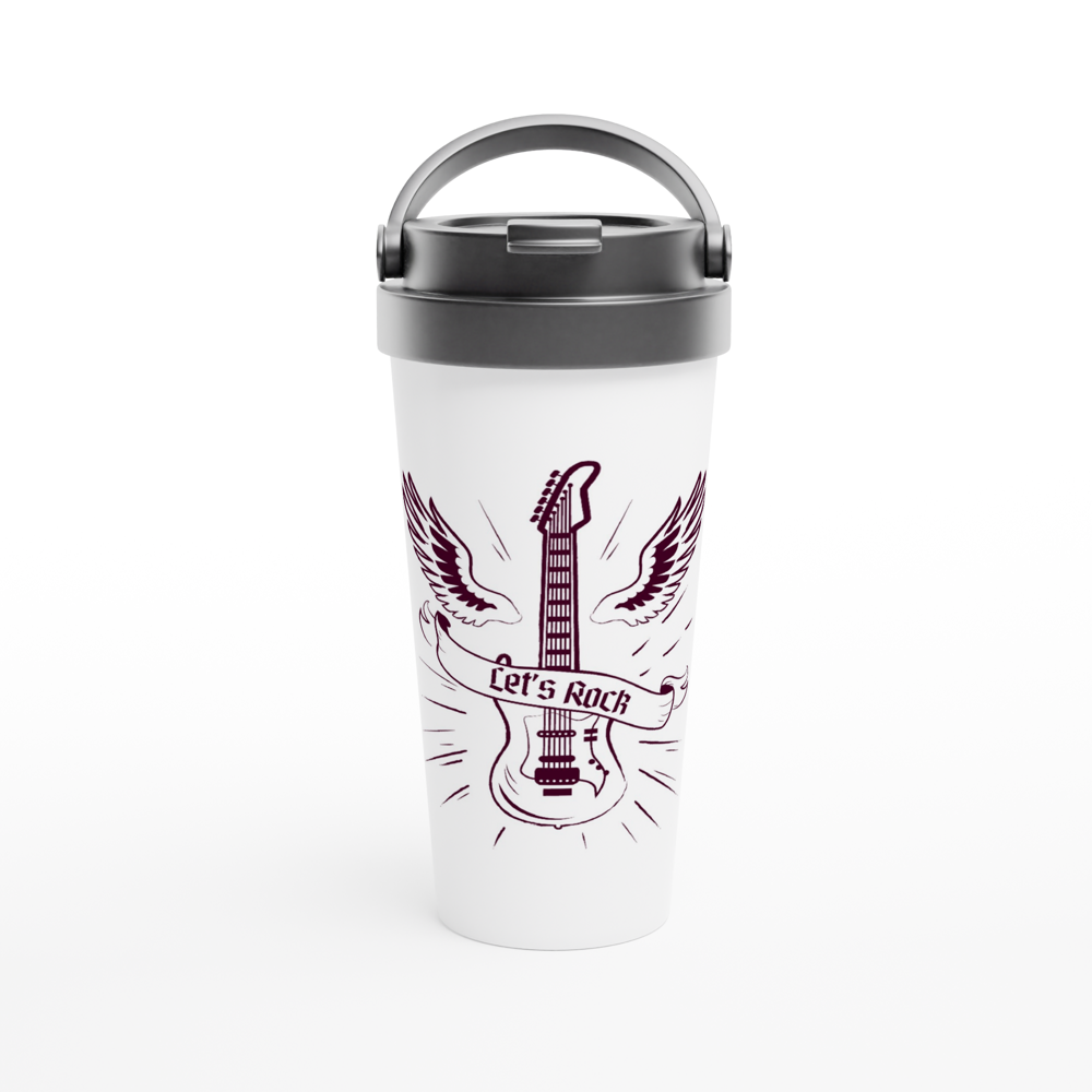 Let's Rock - White 15oz Stainless Steel Travel Mug Mugs, White 15oz Stainless Steel Travel Mug Travel Mug Globally Fulfilled Music