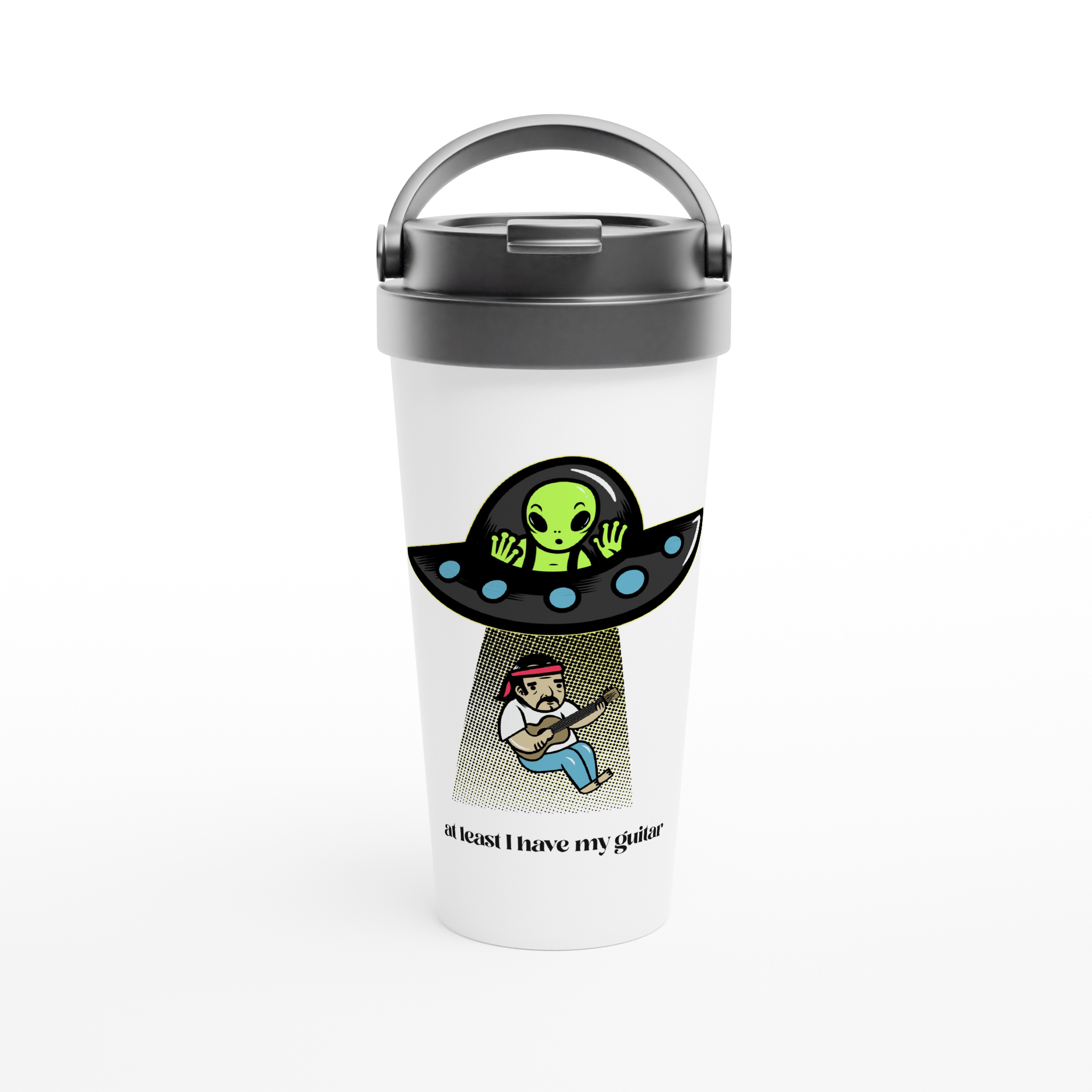 Guitarist Alien Abduction - White 15oz Stainless Steel Travel Mug Default Title Travel Mug Globally Fulfilled Music Sci Fi