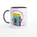 Wired For Sound, Music Player - White 11oz Ceramic Mug with Colour Inside ceramic black Colour 11oz Mug Globally Fulfilled Music Retro
