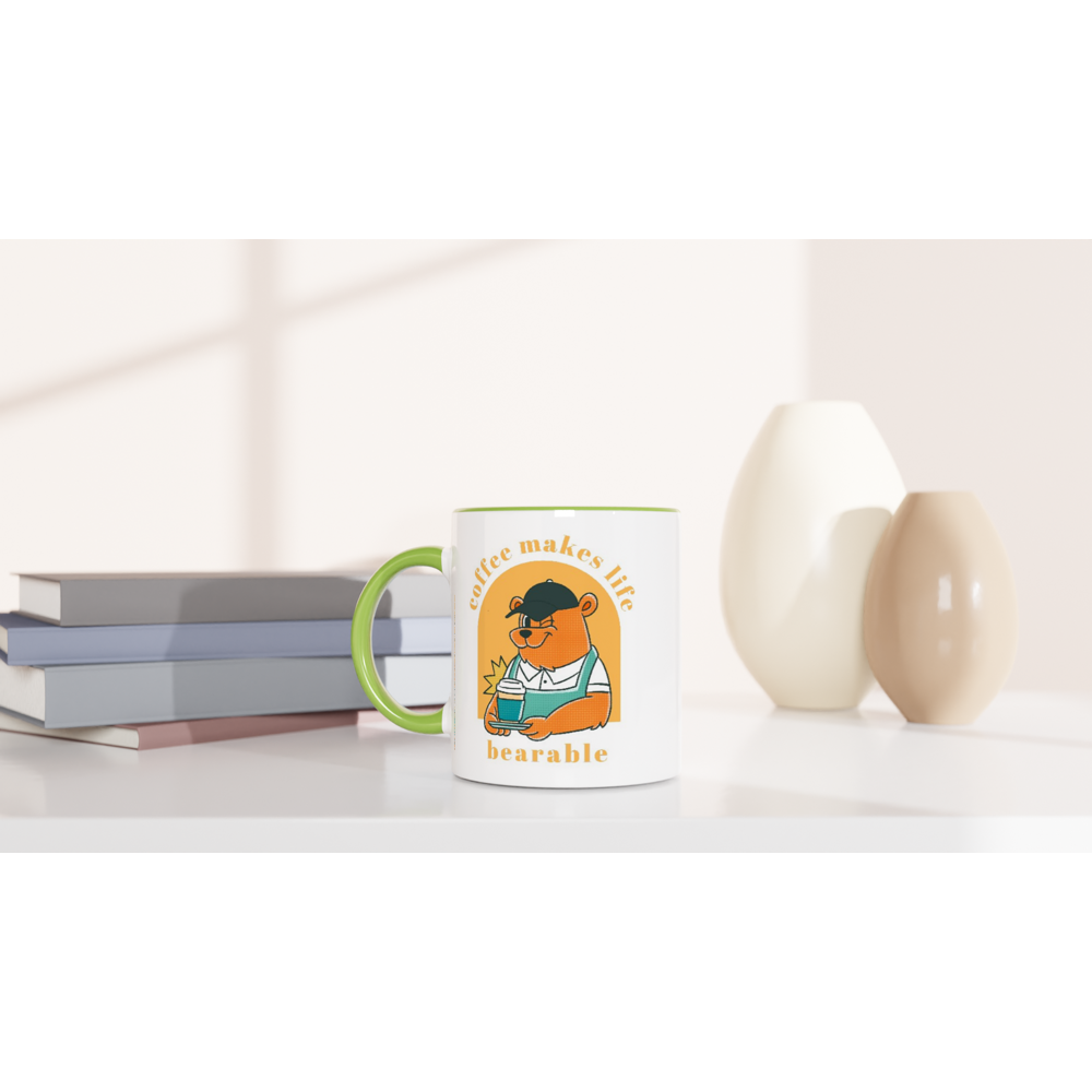 Coffee Makes Life Bearable - White 11oz Ceramic Mug with Colour Inside Colour 11oz Mug animal Coffee Globally Fulfilled
