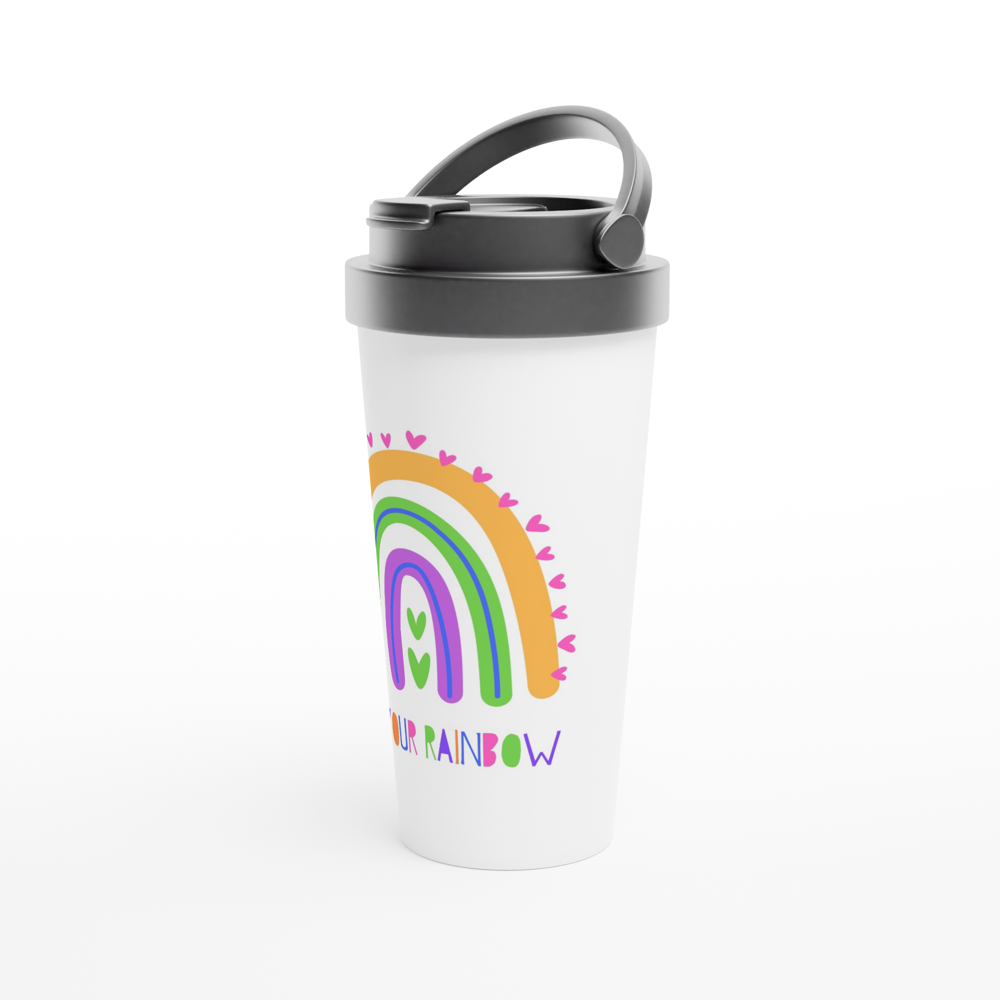 Find Your Rainbow - White 15oz Stainless Steel Travel Mug Travel Mug Globally Fulfilled Motivation