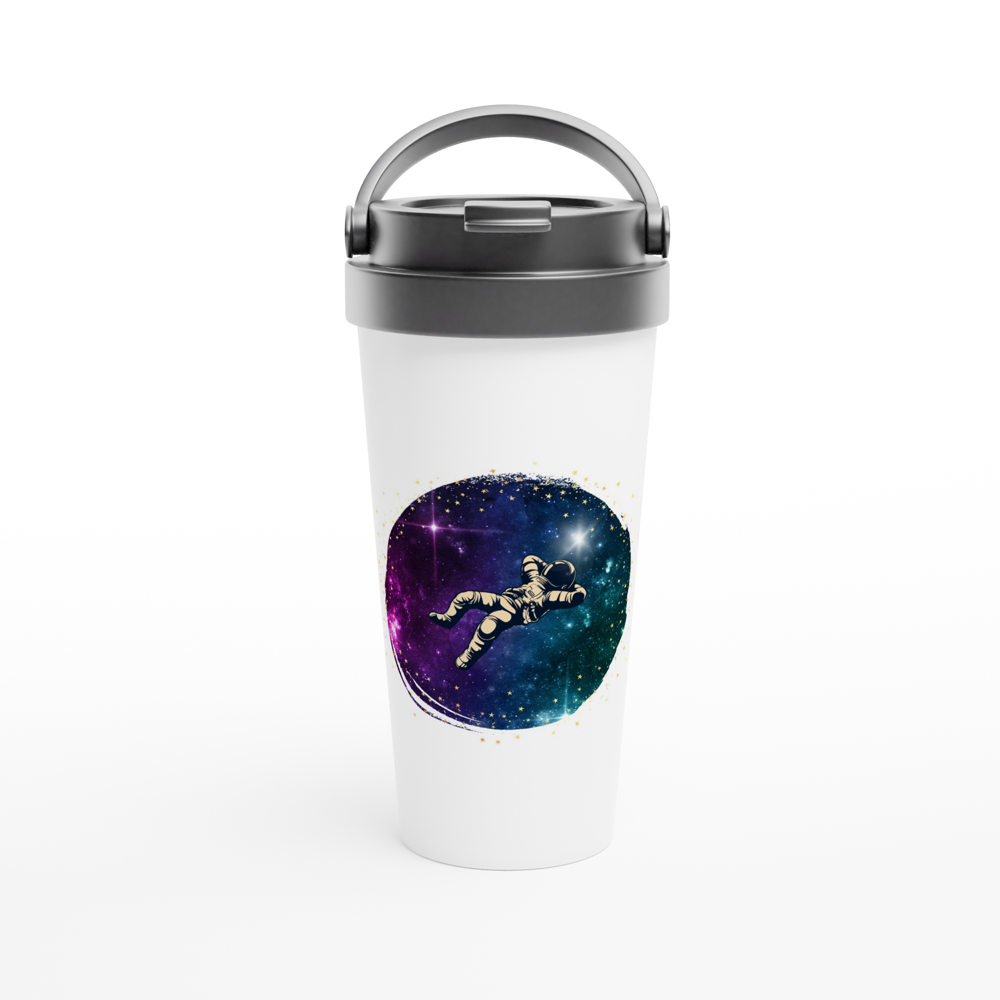Spaceman - White 15oz Stainless Steel Travel Mug White 15oz Stainless Steel Travel Mug Travel Mug Globally Fulfilled Space