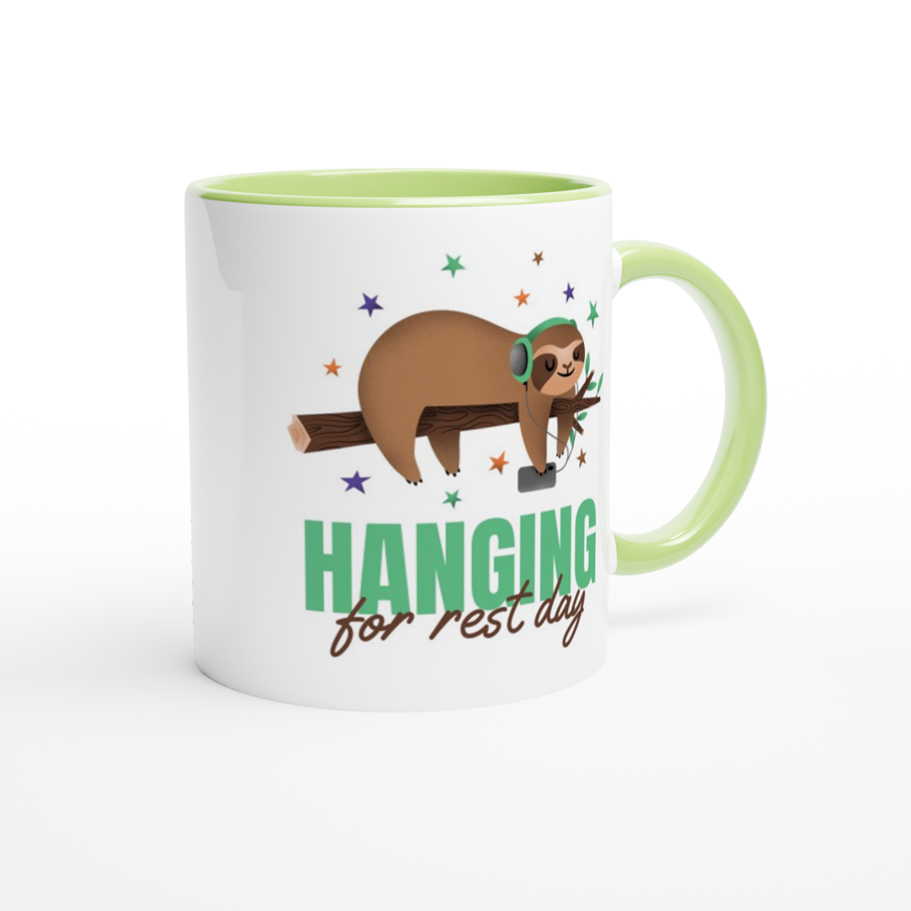 Hanging For Rest Day - White 11oz Ceramic Mug with Colour Inside Colour 11oz Mug animal Fitness Globally Fulfilled