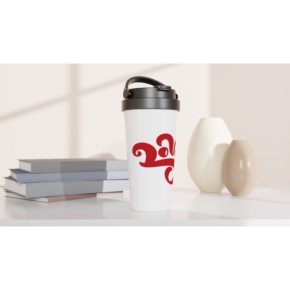 Love - White 15oz Stainless Steel Travel Mug Travel Mug Globally Fulfilled