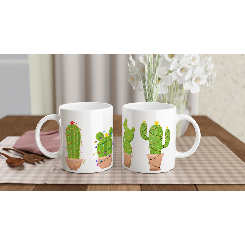 Merry Cactus - White 11oz Ceramic Mug Christmas Mug Globally Fulfilled