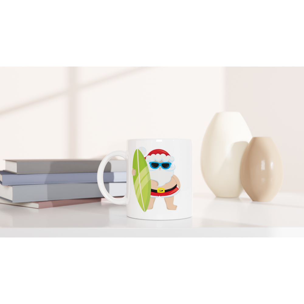 Surf Santa - White 11oz Ceramic Mug Christmas Mug Globally Fulfilled