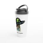 Guitarist Alien Abduction - White 15oz Stainless Steel Travel Mug Travel Mug Globally Fulfilled Music Sci Fi