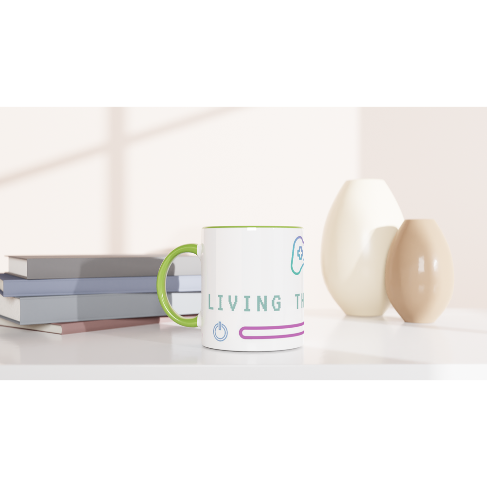 Living The 2D Life White 11oz Ceramic Mug with Colour Inside Colour 11oz Mug Games Globally Fulfilled Tech