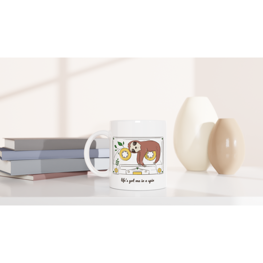 Cassette, Life's Got Me In A Spin -White 11oz Ceramic Mug White 11oz Mug animal Globally Fulfilled Music Retro