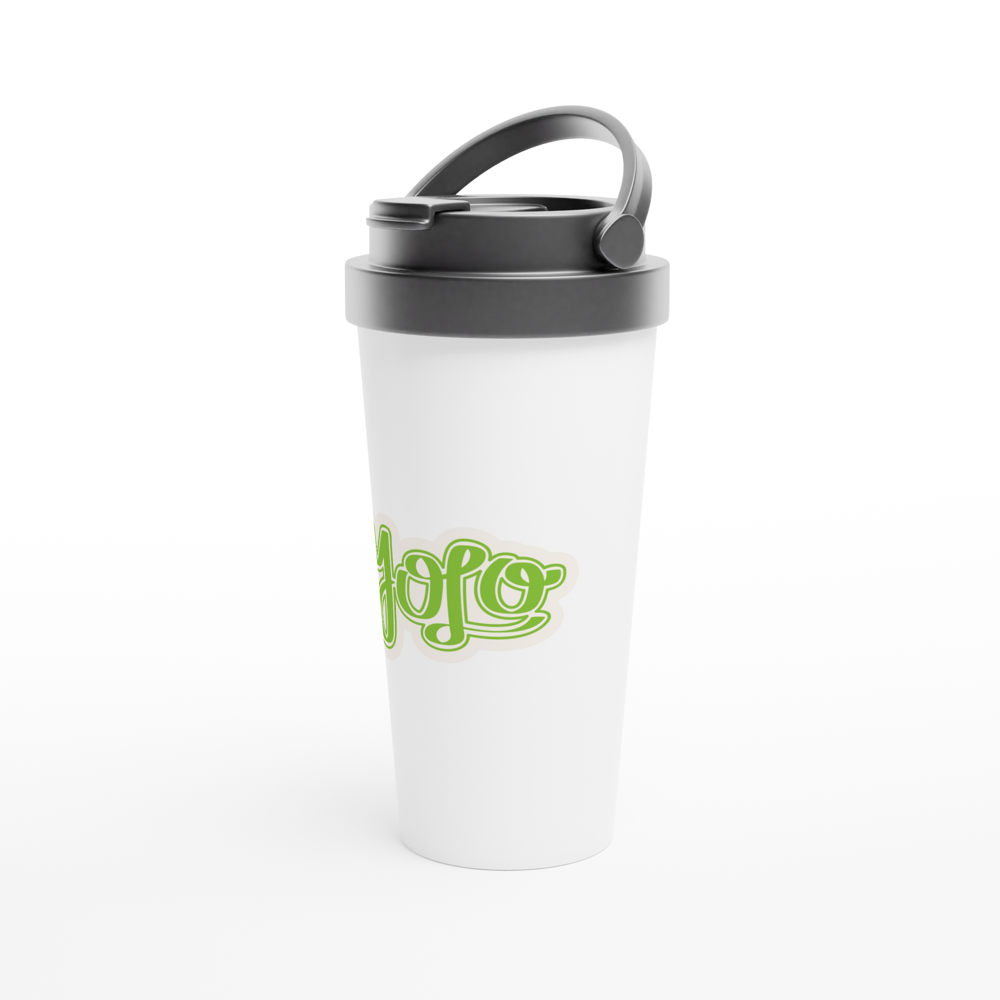 #YOLO - White 15oz Stainless Steel Travel Mug - Infinitee Designs Tech