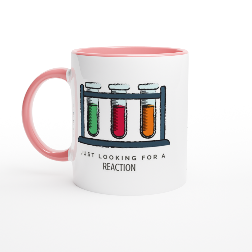 Test Tubes, Just Looking For A Reaction - White 11oz Ceramic Mug with Colour Inside ceramic pink Colour 11oz Mug Globally Fulfilled Science