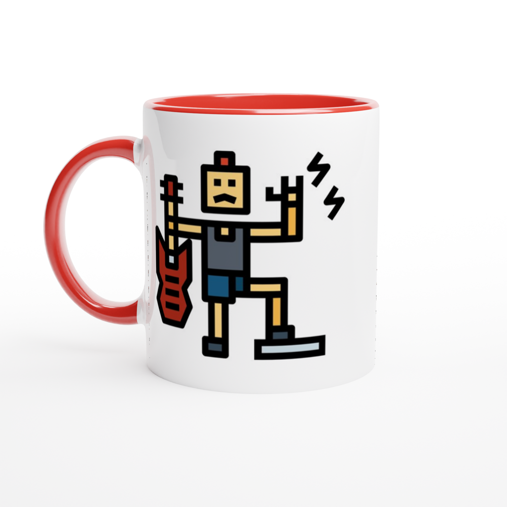 Rock And Roll - White 11oz Ceramic Mug with Colour Inside ceramic red Colour 11oz Mug Globally Fulfilled Music