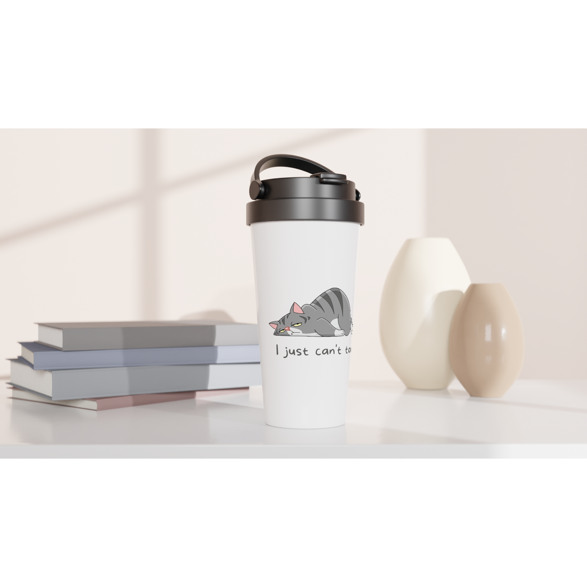 Cat, I Just Can't Today - White 15oz Stainless Steel Travel Mug Travel Mug animal Globally Fulfilled