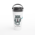 Not Before My Coffee, Cranky Cat - White 15oz Stainless Steel Travel Mug Default Title Travel Mug Globally Fulfilled