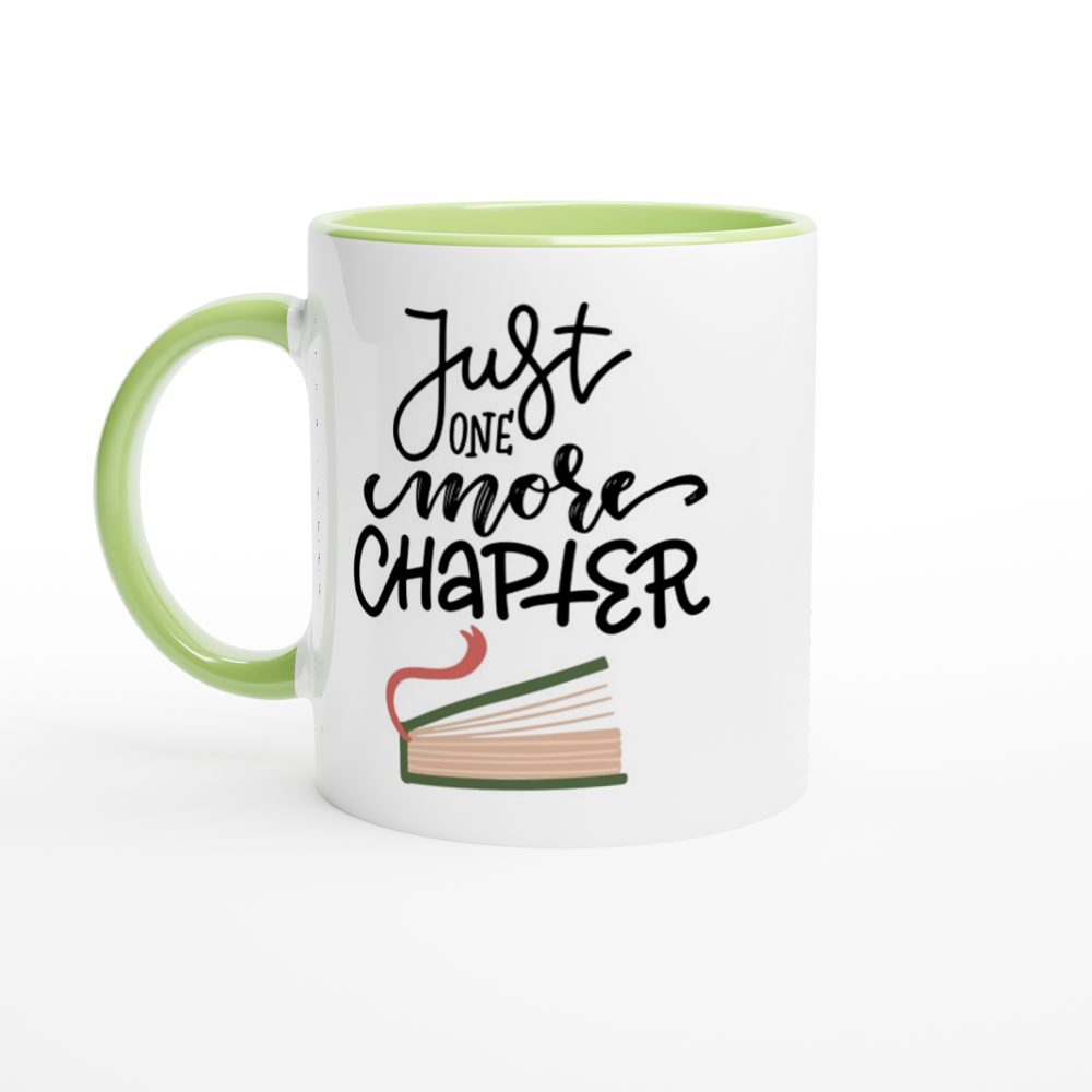 Just One More Chapter - White 11oz Ceramic Mug with Colour Inside ceramic green Colour 11oz Mug Globally Fulfilled Reading