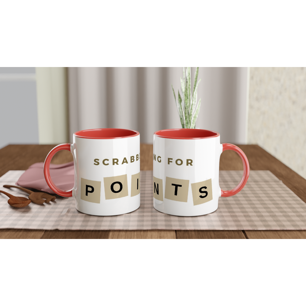 Scrabbling For Points - White 11oz Ceramic Mug with Colour Inside ceramic red Colour 11oz Mug Games Globally Fulfilled