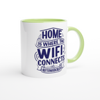 Home Is Where The WIFI Connects Automatically - White 11oz Ceramic Mug with Colour Inside Colour 11oz Mug Globally Fulfilled Tech