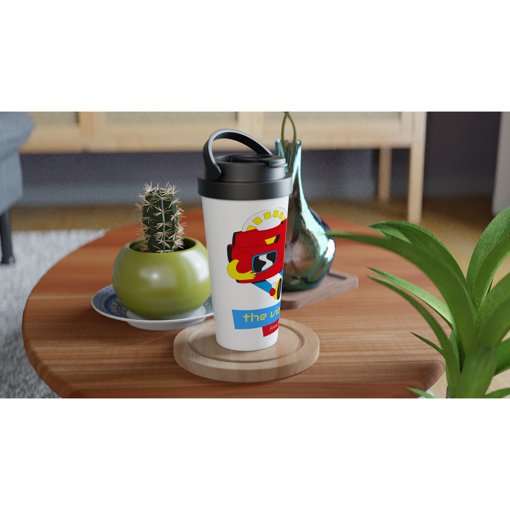 The View From The 90's - White 15oz Stainless Steel Travel Mug Travel Mug Globally Fulfilled Retro