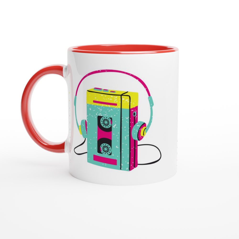 Wired For Sound, Music Player - White 11oz Ceramic Mug with Colour Inside ceramic red Colour 11oz Mug Globally Fulfilled Music Retro