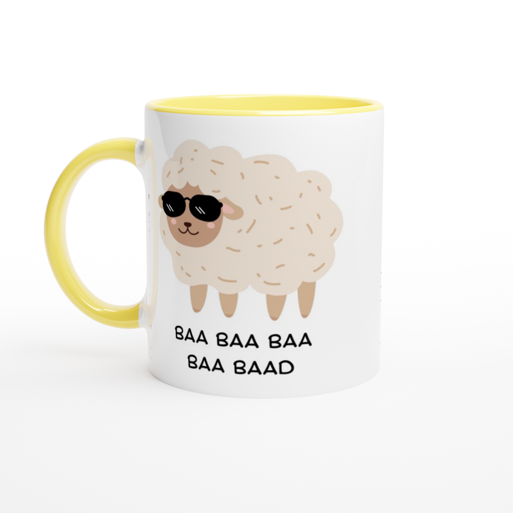 Baa Baa Baa Baa Baad - White 11oz Ceramic Mug with Colour Inside ceramic yellow Colour 11oz Mug animal Globally Fulfilled