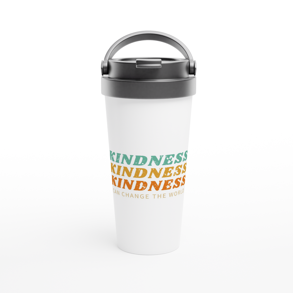 Kindness Can Change The World - White 15oz Stainless Steel Travel Mug Travel Mug Globally Fulfilled