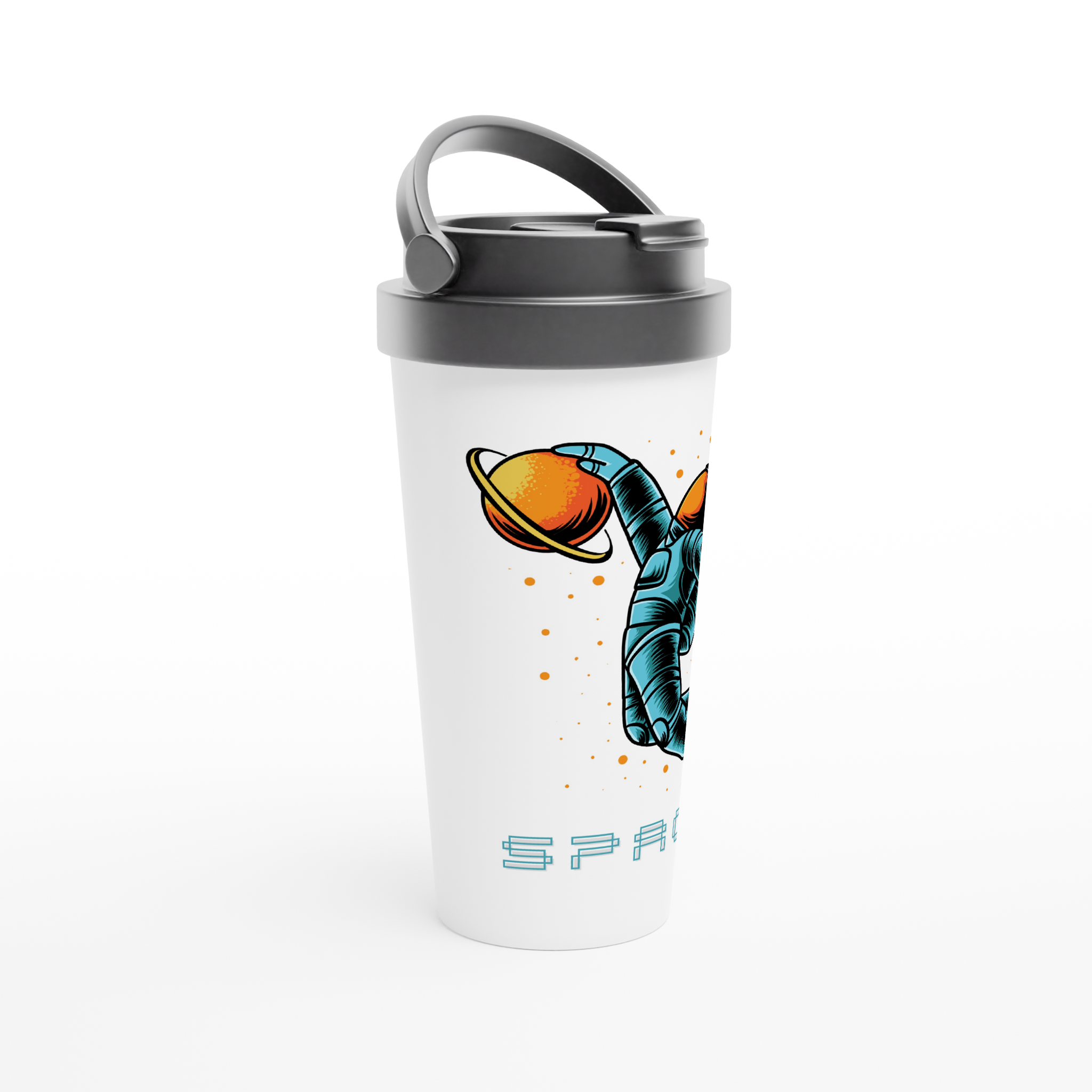 Astronaut Basketball - White 15oz Stainless Steel Travel Mug Travel Mug Globally Fulfilled Space