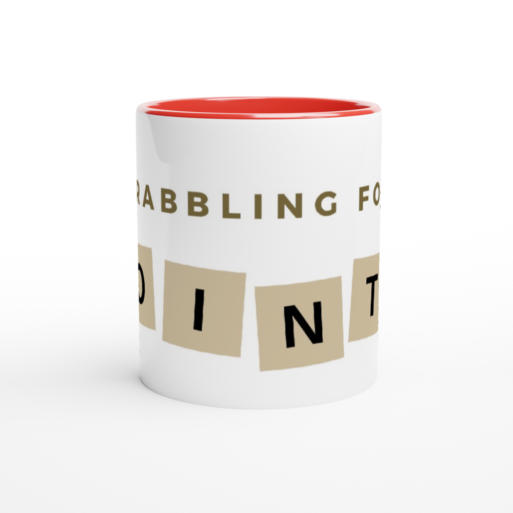 Scrabbling For Points - White 11oz Ceramic Mug with Colour Inside Colour 11oz Mug Games Globally Fulfilled