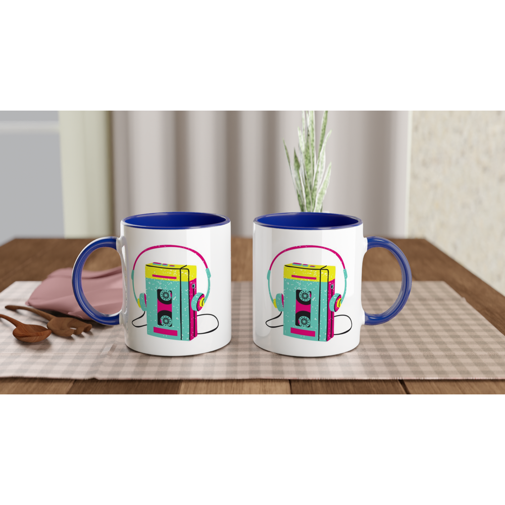 Wired For Sound, Music Player - White 11oz Ceramic Mug with Colour Inside Colour 11oz Mug Globally Fulfilled Music Retro