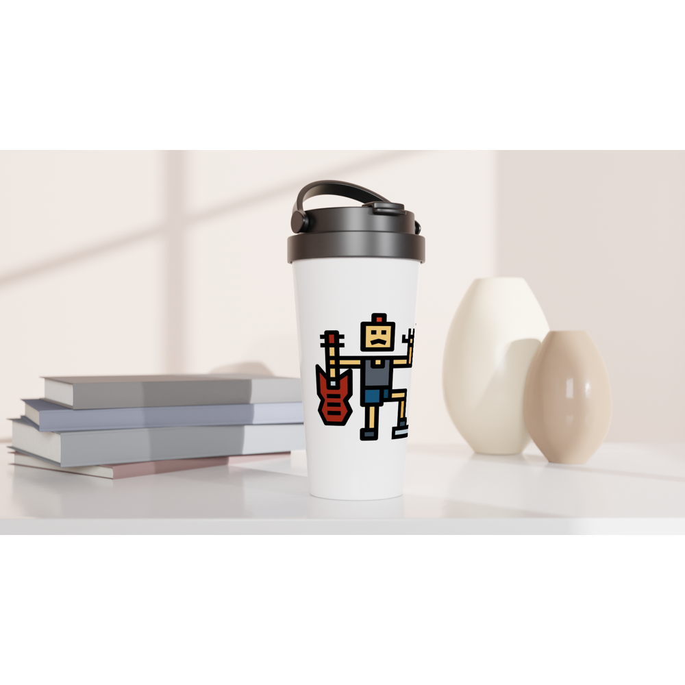 Rock And Roll - White 15oz Stainless Steel Travel Mug Travel Mug Globally Fulfilled Music