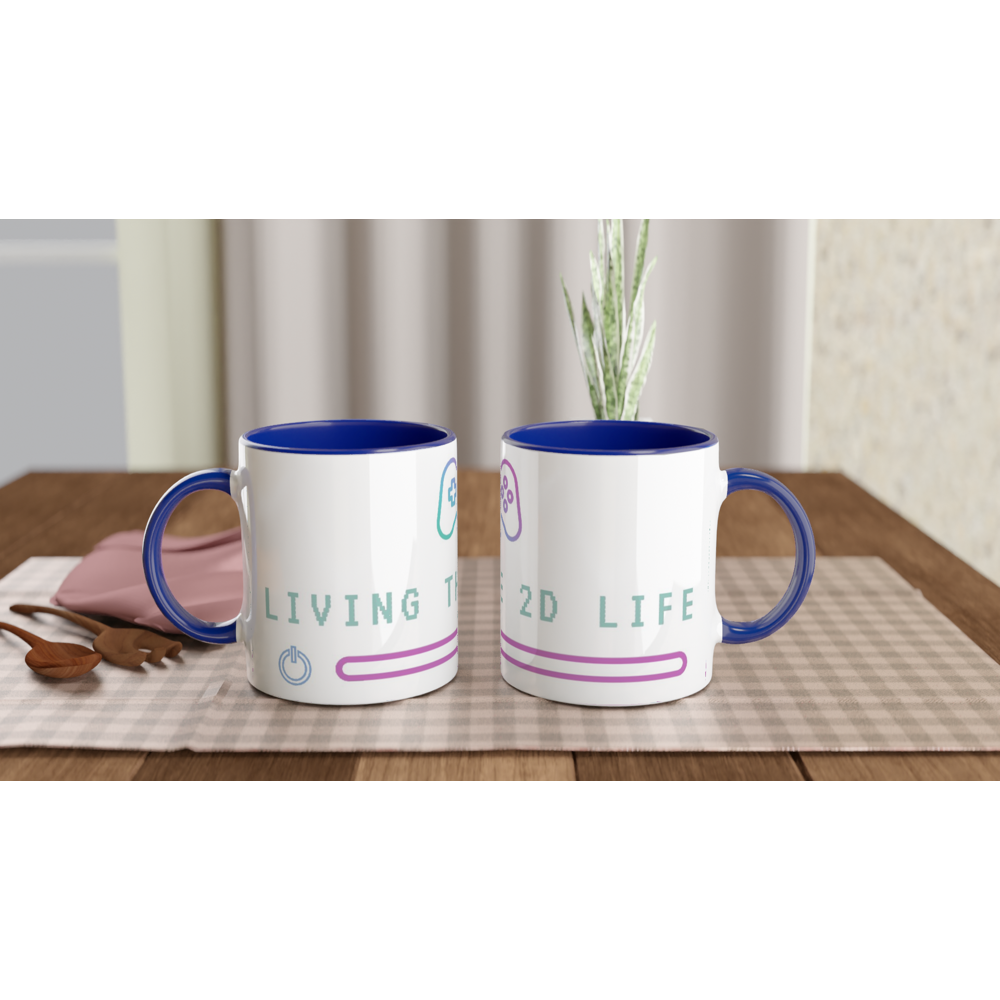 Living The 2D Life White 11oz Ceramic Mug with Colour Inside ceramic blue Colour 11oz Mug Games Globally Fulfilled Tech