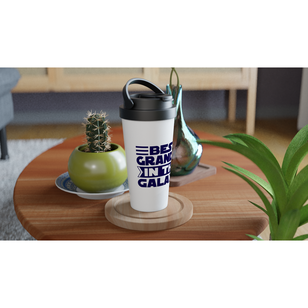Best Grandpa In The Galaxy - White 15oz Stainless Steel Travel Mug Travel Mug Dad Globally Fulfilled