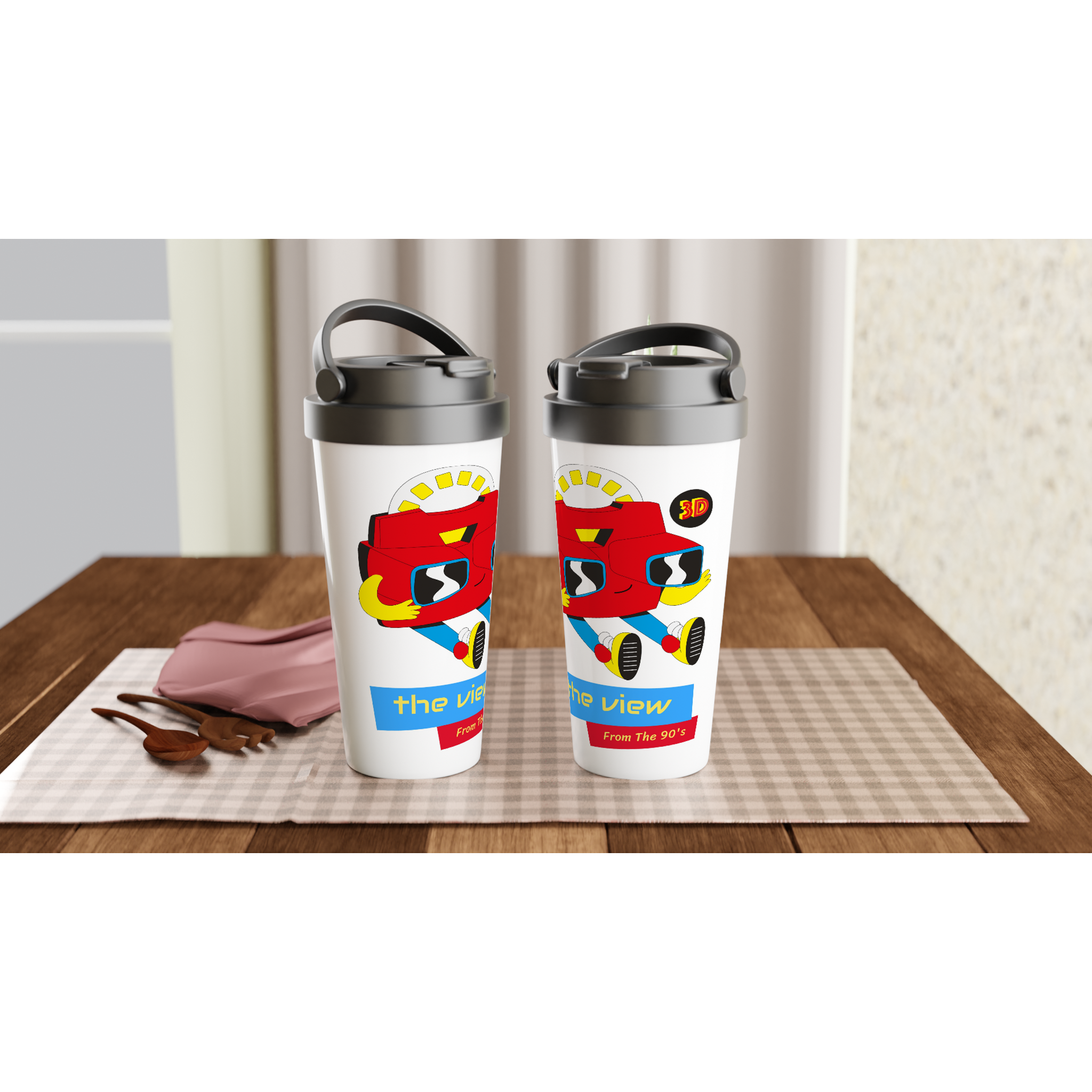 The View From The 90's - White 15oz Stainless Steel Travel Mug Travel Mug Globally Fulfilled Retro