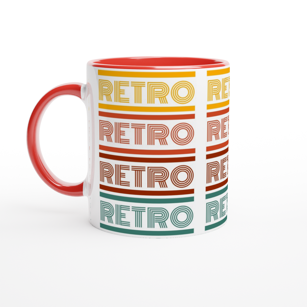 Retro - White 11oz Ceramic Mug with Colour Inside ceramic red Colour 11oz Mug Globally Fulfilled Retro