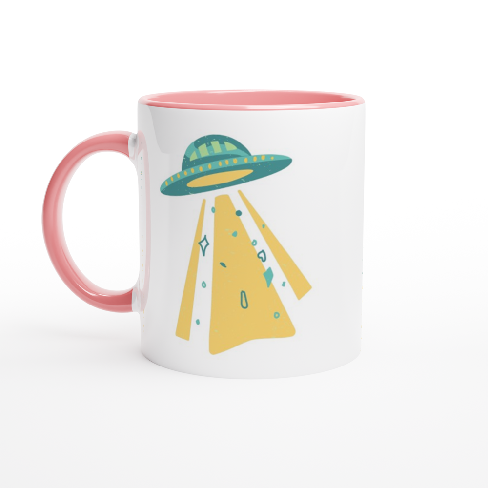 Alien UFO - White 11oz Ceramic Mug with Colour Inside ceramic pink Colour 11oz Mug Globally Fulfilled Sci Fi Space