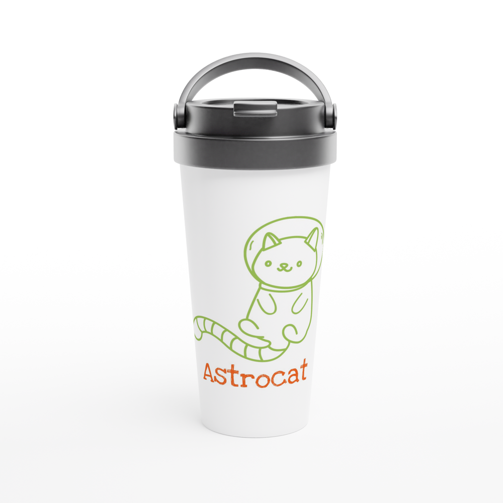 Astrocat - White 15oz Stainless Steel Travel Mug White 15oz Stainless Steel Travel Mug Travel Mug animal Globally Fulfilled Space