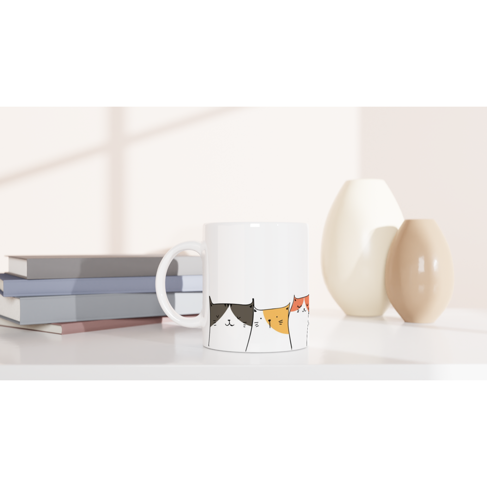Cat Line - White 11oz Ceramic Mug White 11oz Mug animal Globally Fulfilled