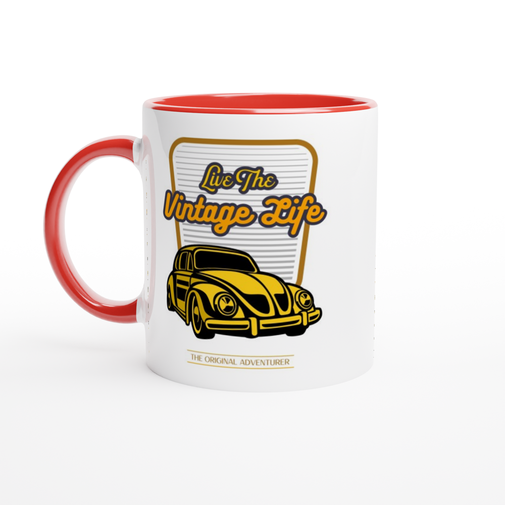 Live The Vintage Life - White 11oz Ceramic Mug with Colour Inside ceramic red Colour 11oz Mug Globally Fulfilled Retro