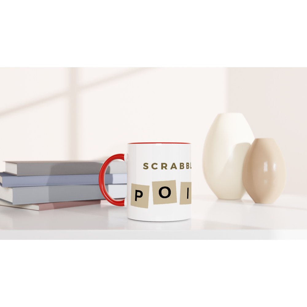 Scrabbling For Points - White 11oz Ceramic Mug with Colour Inside Colour 11oz Mug Games Globally Fulfilled