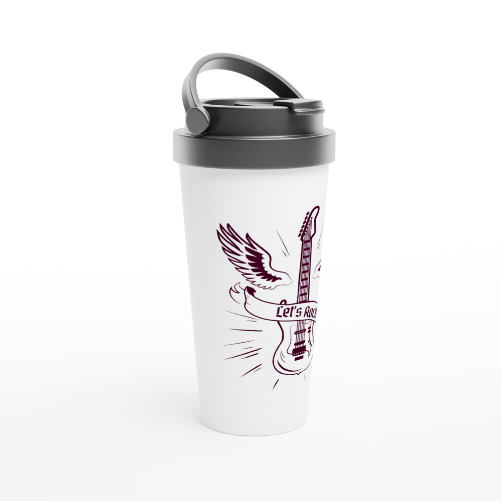 Let's Rock - White 15oz Stainless Steel Travel Mug Travel Mug Globally Fulfilled Music
