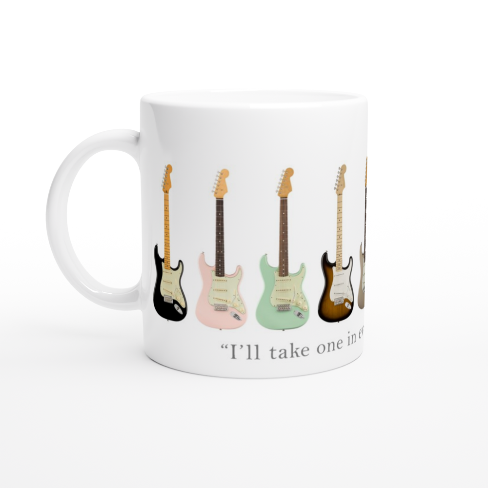 Guitars In Every Colour - White 11oz Ceramic Mug White 11oz Mug Globally Fulfilled Music