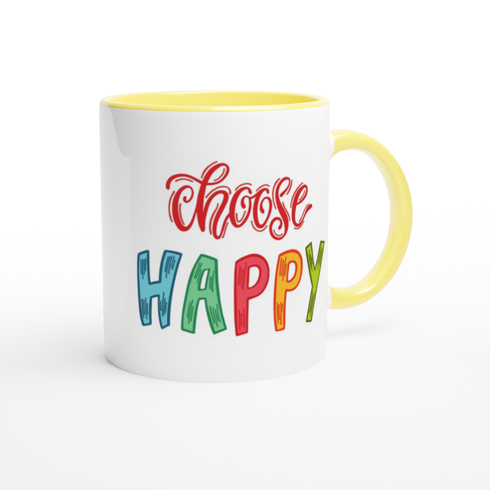 Choose Happy - White 11oz Ceramic Mug with Colour Inside Colour 11oz Mug Globally Fulfilled Motivation